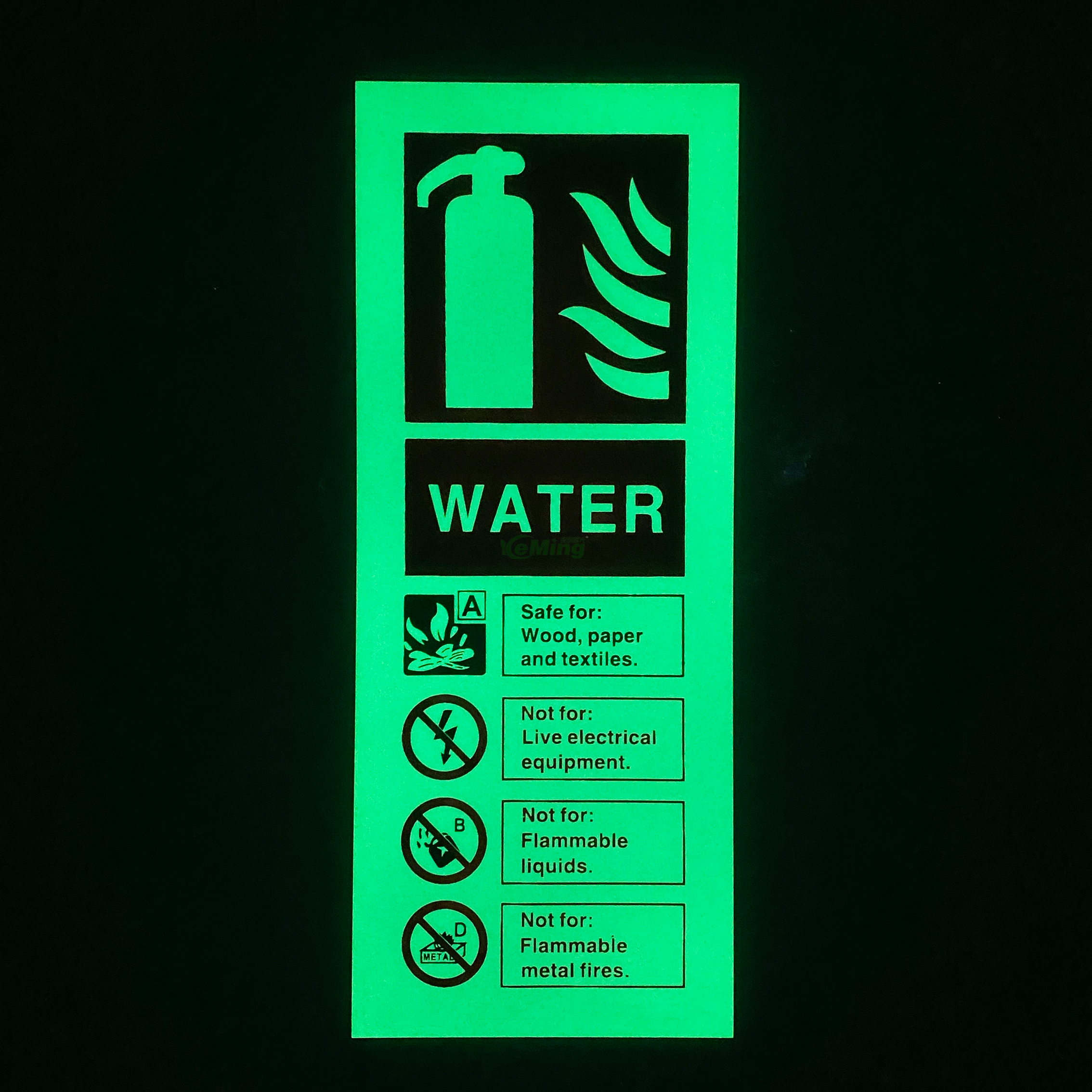 Custom Water Fire Extinguisher Sign Glow in The Dark