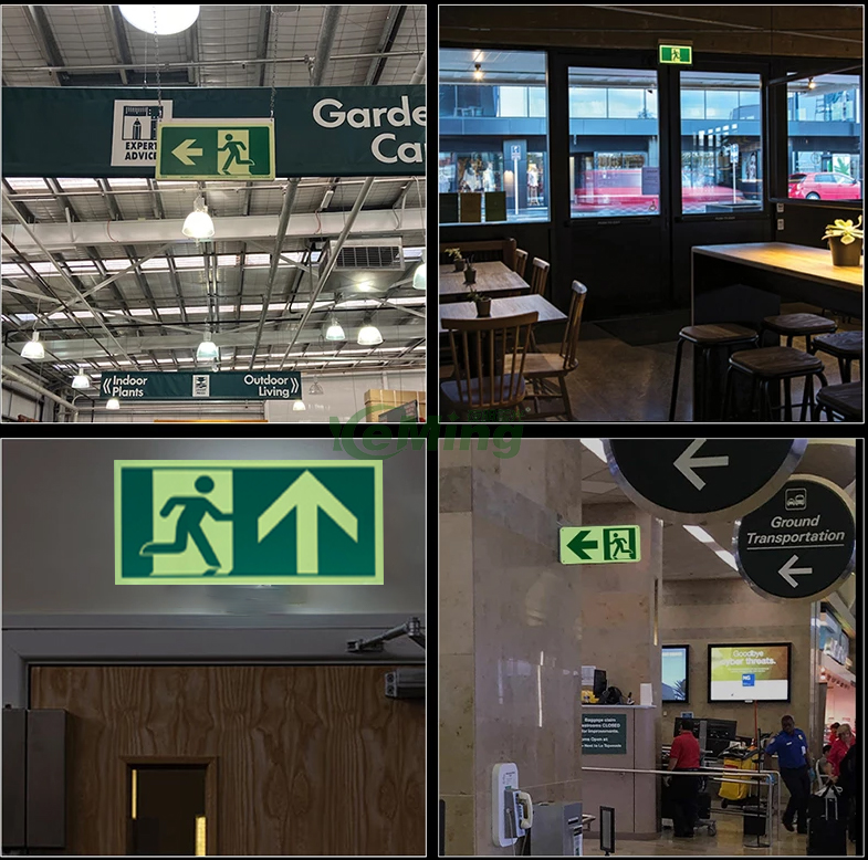 Factory Customized Exit Sign Glow in The Dark Photoluminescent Sign